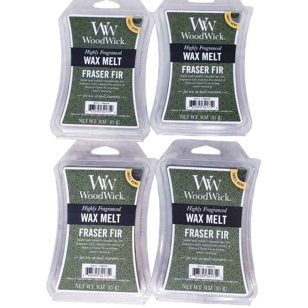 NEW WOODWICK Fraser Fir Wax Melts 3 oz. ea.~ Set of 4- 6 Wax Melts / Container